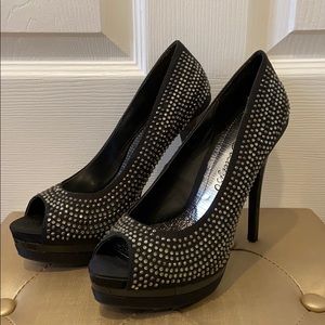 Rhinestone Embellished Peep-Toe Stilettos